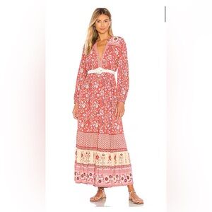 Spell& the Gypsy Coral Floral Maxi Dress with Cream Belt